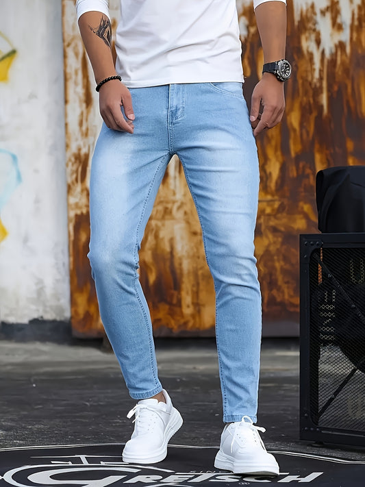 Men's Casual Slim Fit Tapered Leg Jeans, Stylish Comfortable Cotton Blend Pants