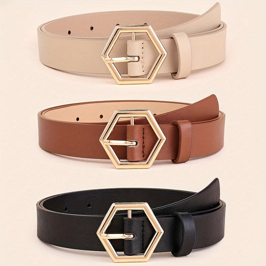 Hexagon Buckle Casual Belts Simple Solid Color PU Leather Belt Trendy Jeans Pants Belts For Women daily use