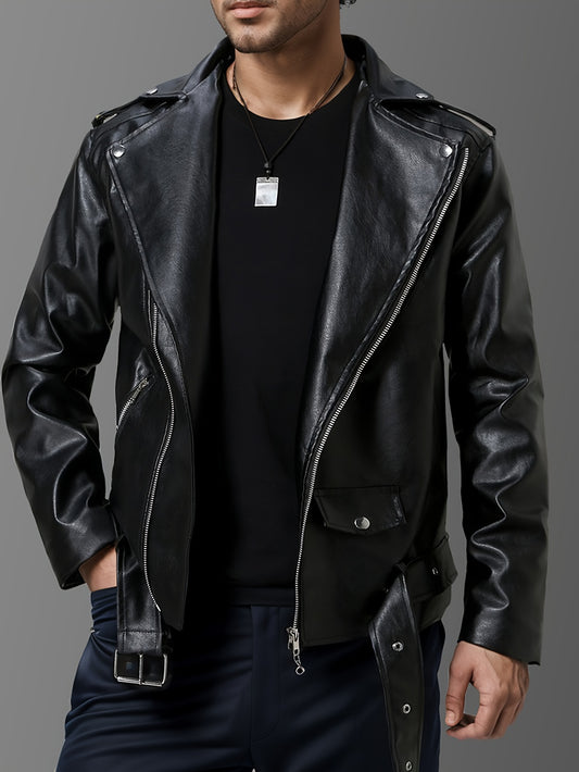 Men's PU Leather Jacket With Zippered Pockets