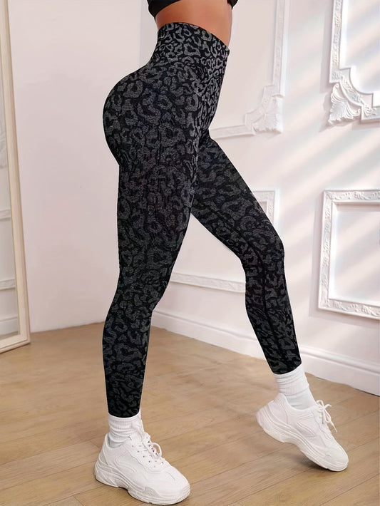 Seamless High-waisted Yoga Pants, Leopard Print