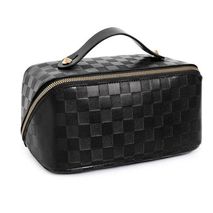 Makeup Bag Large Capacity Travel Cosmetic Bag Portable PU Leather Waterproof Makeup Organizer Bags for Women with Handle Open Flat for Easy Access