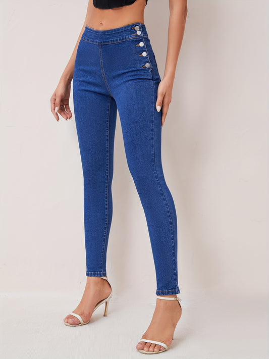 Side Single-breasted High Rise Denim Pants