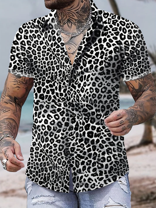 Leopard Print, Men's Lapel Short Sleeve