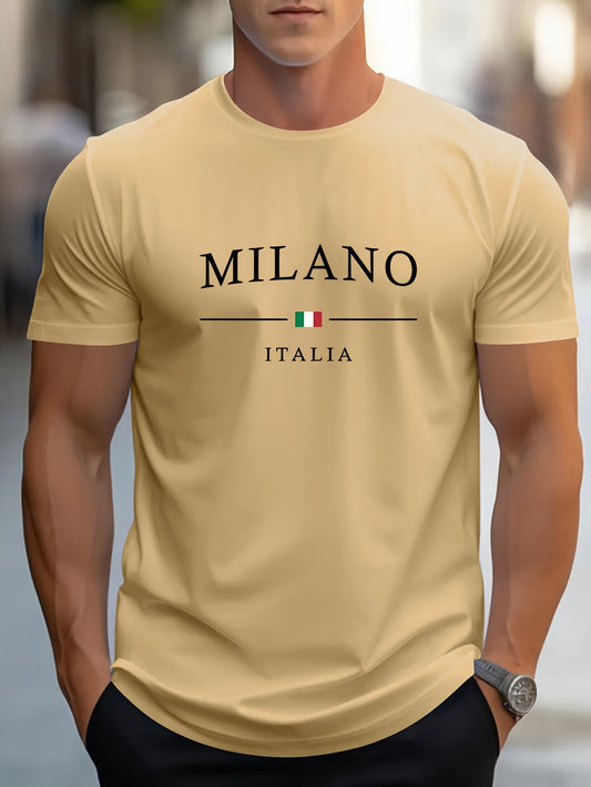 " Milano" Fancy Print Men's T-Shirt, Comfortable Elastic Round Neck Tee