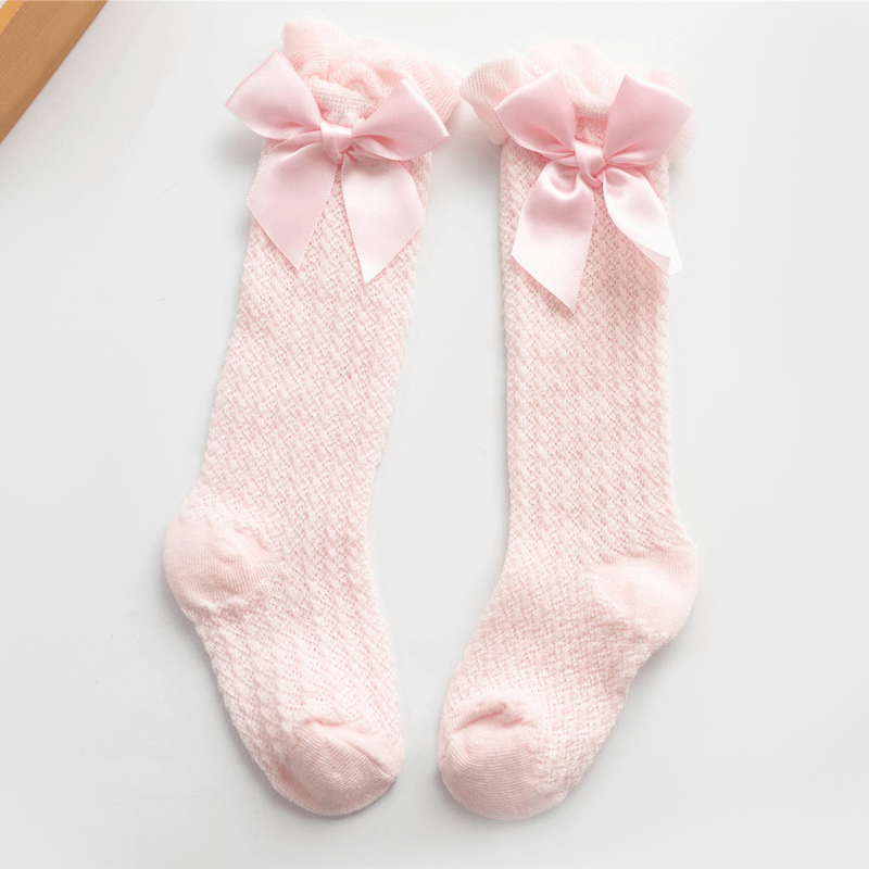 Of Baby Girl's Trendy Bowknot Doll Crew Socks, Mesh Breathable Comfy Casual Style Unisex Socks For Toddler