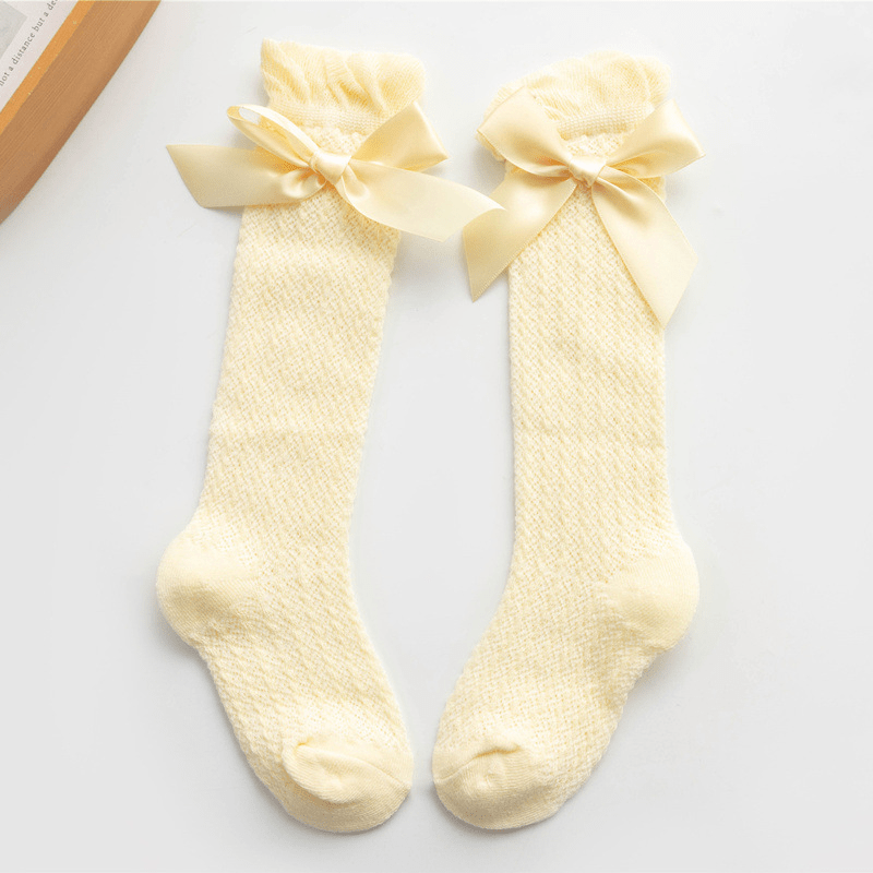 Of Baby Girl's Trendy Bowknot Doll Crew Socks, Mesh Breathable Comfy Casual Style Unisex Socks For Toddler