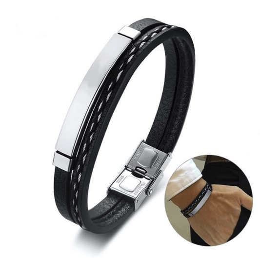 Trendy Leatherwear Weave Bracelet For Men, Stainless Steel Bangle Bracelet