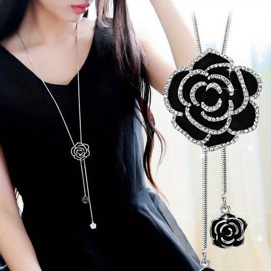 Korean Style Rose Flower Sweater Chain Long Necklace