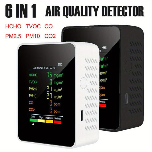 6in1 Air Quality Monitor CO PM2.5 TVOC HCHO Detector Carbon Dioxide Exceed Alarm