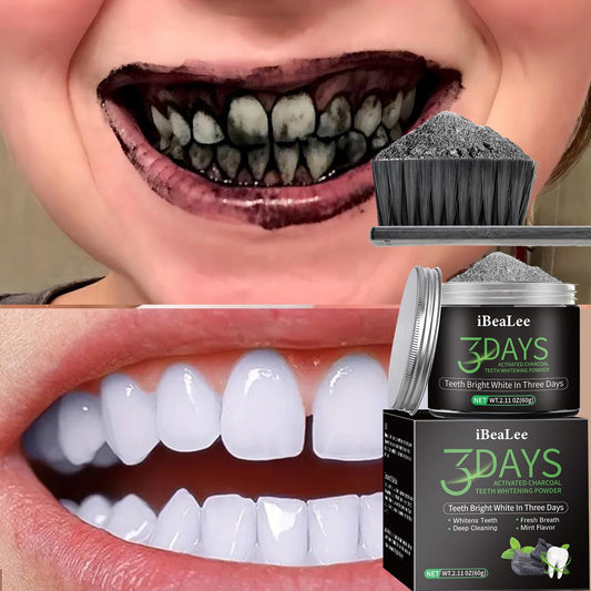 iBeaLee Activated Charcoal Teeth Whitening Powder - Brightens Teeth in 3 Days, Deep Clean Oral Care, Fresh Breath, Enamel Safe