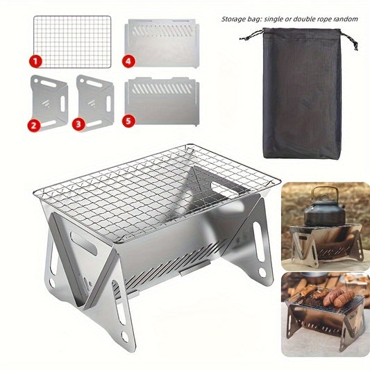 Stainless Steel Portable BBQ Grill: Foldable, Polished, Durable Outdoor Cooking Stove for Camping Enthusiasts