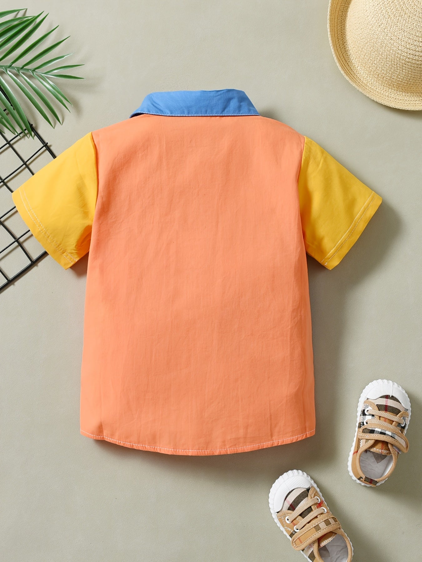 Boys Color Block Short Sleeve Shirts Button Down