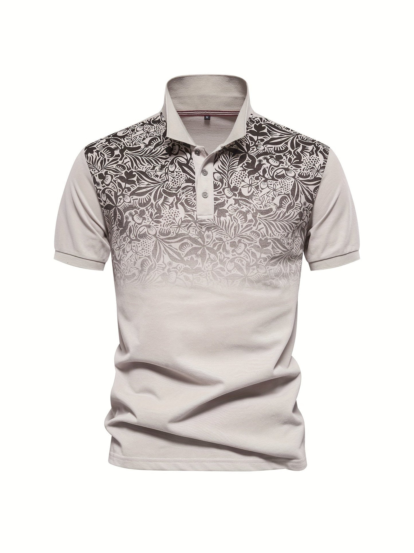 Men's Casual Leaf Print Lapel 1/4 Button Short Sleeve Shirt