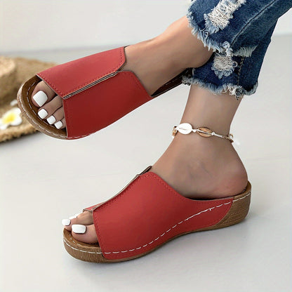 Women's Simple Platform Sandals, Casual Open Toe Summer Shoes, Comfortable Slip On Sandals