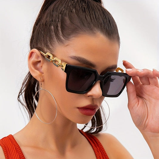 Square Frame Fashion For Women Mod Hiphop Chain Design Temple Glasses