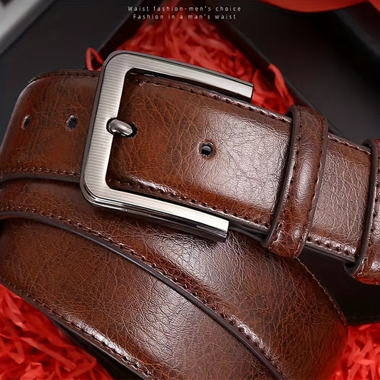 Men'S Genuine Leather Belt With Alloy Buckle - Vintage Style