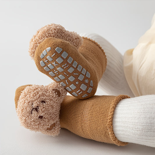 A Pair Of Baby Boy's Non Slip Floor Socks With Adorable Toys Decorated