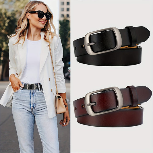 Fashionable Genuine Leather Belt Versatile Cowhide Waist Belt Stylish Pin Buckle For Jeans Pants For Women