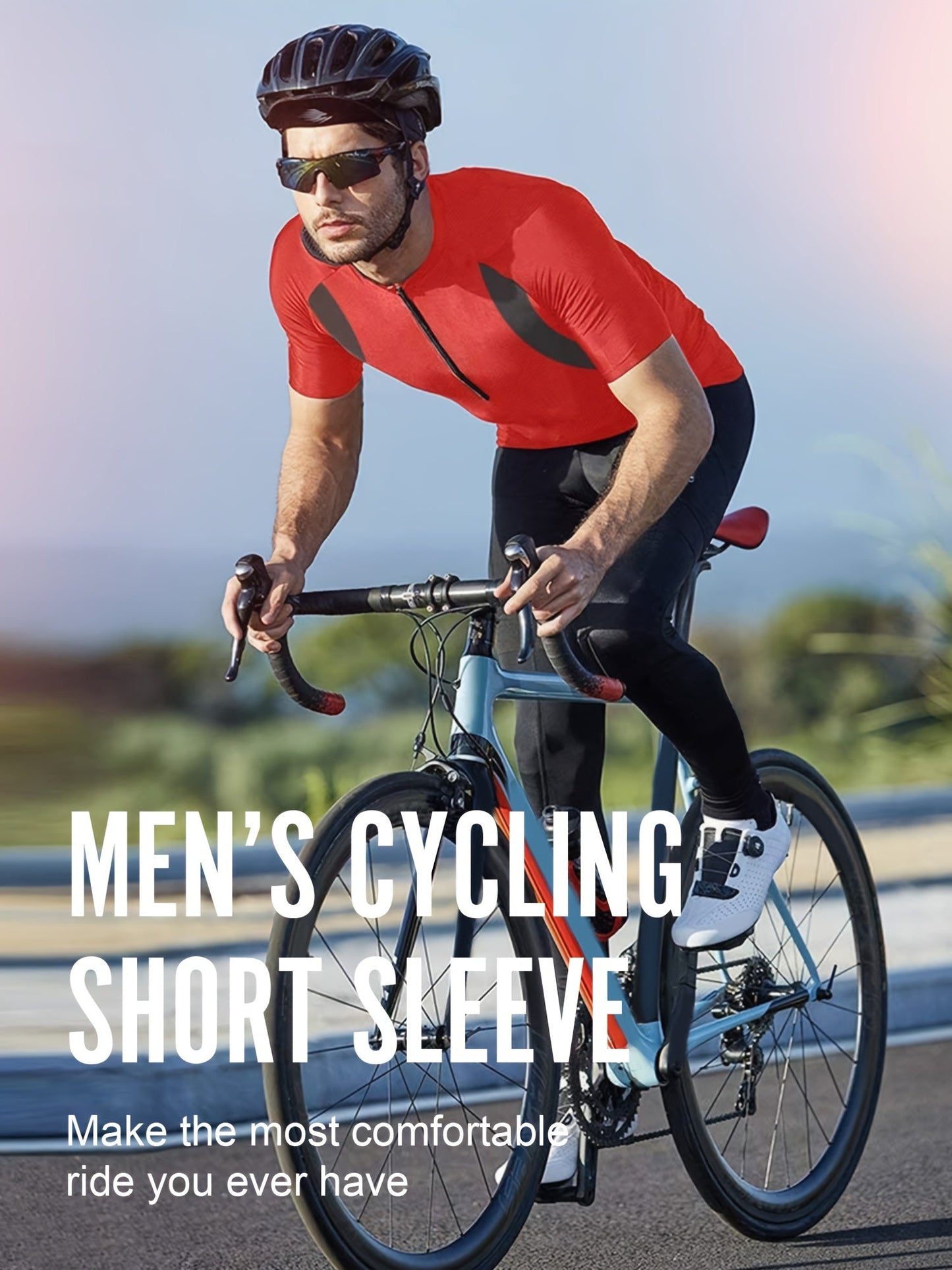 Men's Cycling Short Sleeve Performance Sports Shirt - Moisture-Wicking, Quick-Drying, Breathable, Windproof, Polyester Fabric, Zipper Detail