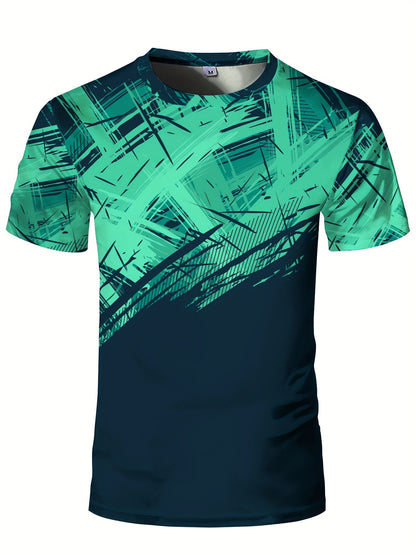 Designed Print Men's Crew Neck Fashionable Short Sleeve Sports T-shirt, Comfortable And Versatile