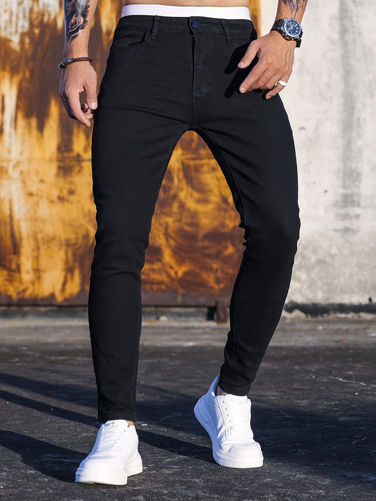 Men's Casual Skinny Jeans, Chic Street Style Medium Stretch Denim Pants