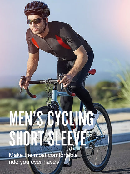 Men's Cycling Short Sleeve Performance Sports Shirt - Moisture-Wicking, Quick-Drying, Breathable, Windproof, Polyester Fabric, Zipper Detail