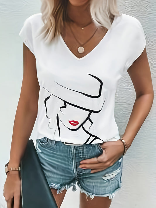 Graphic Print V Neck T-shirt