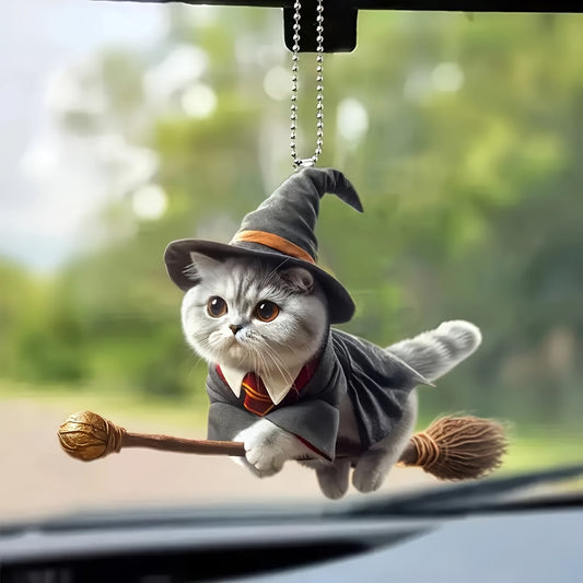 Acrylic Magic Cat Car Charm - Flat Hanging Ornament For Vehicle Decoration