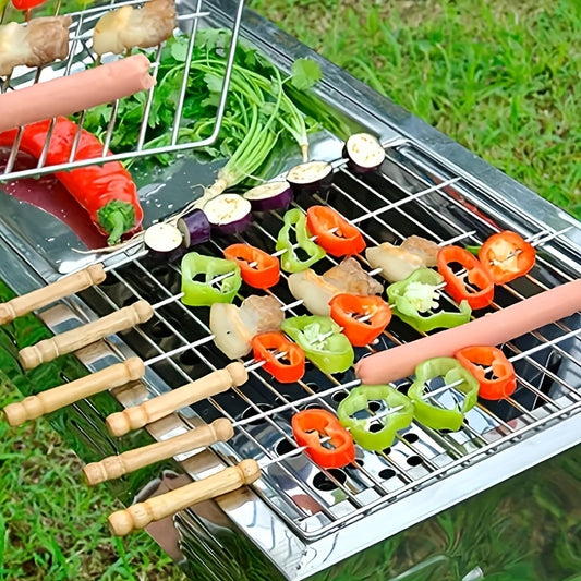 10/20-Piece Stainless Steel Bbq Skewers With Wooden Handles - Heat Resistant