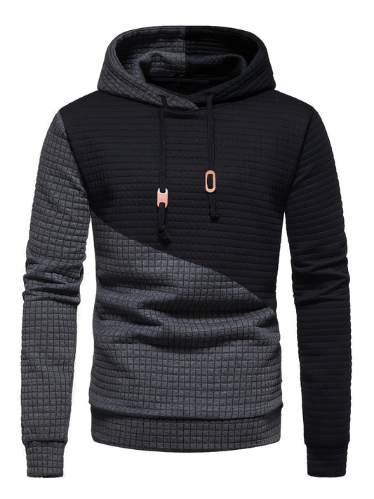 Cool Waffle Hoodies For Men, Men's Casual Color Block Design Hooded Sweatshirt With Kangaroo Pocket Streetwear