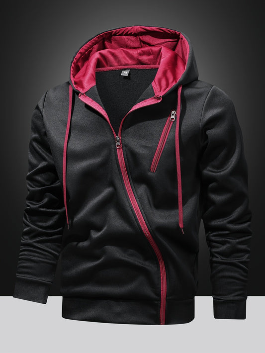 Men's Hooded Long Sleeve And Novel Zipper Down Sweatshirt Jacket, Chic And Casual Sports Jacket