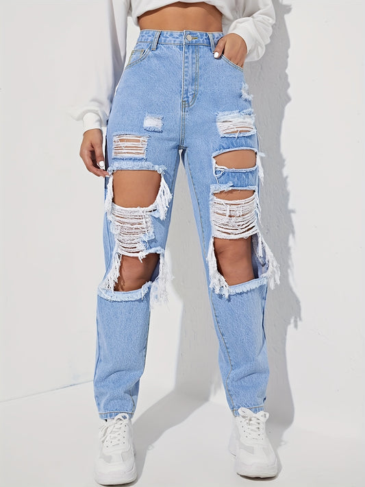 Women's High-Waisted Distressed Jeans