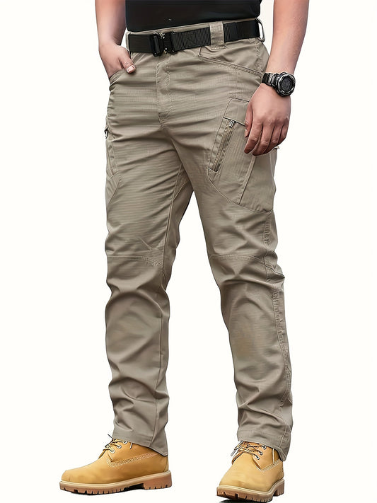 Multi Pocket Men's Tactical Pants, Loose Casual Outdoor Military Pants Without Belt