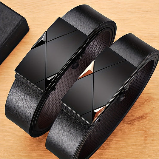 Elegant Men'S Pu Leather Belt With Automatic Alloy Buckle - Durable