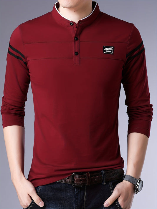 Men's Solid Long Sleeve Band Collar Golf T-shirt