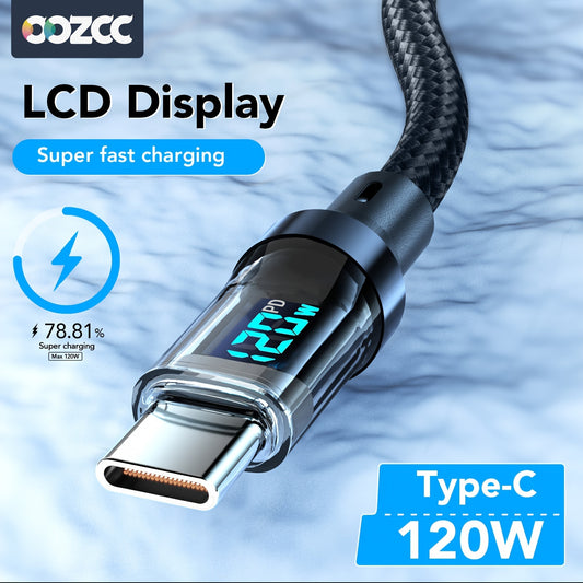 Super Fast Charging Cable: 120W 6A USB Type C Charge Cable with LCD Display