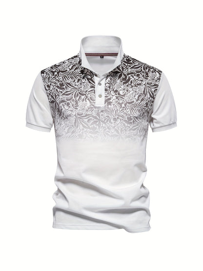 Men's Casual Leaf Print Lapel 1/4 Button Short Sleeve Shirt