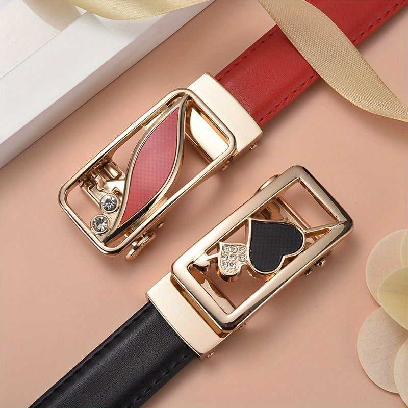 Automatic Buckle Rhinestone Pu Leather Belts Stylish Classic Waist Belt Jeans Accessories For Women