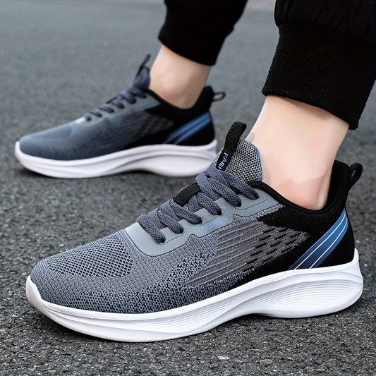 Men's Lace Up Shock Absorption Sneakers, For Outdoor Running Activities