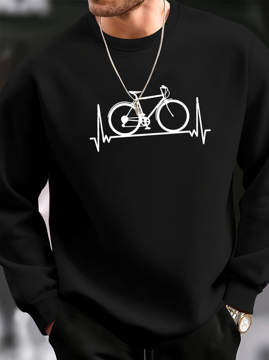 Bike Print Fashionable Men's Casual Long Sleeve Crew Neck Pullover Sweatshirt