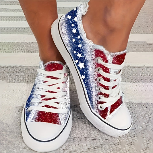 Womens All-Season Low-Top Canvas Star Print Sneakers