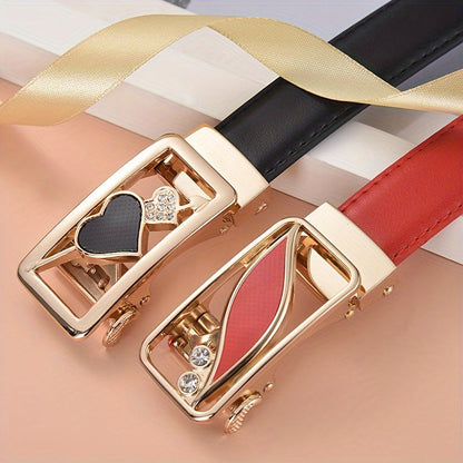 Automatic Buckle Rhinestone Pu Leather Belts Stylish Classic Waist Belt Jeans Accessories For Women