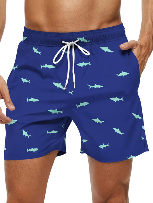 Shark Full Print Men's Quick Dry Casual Drawstring Shorts With Pockets