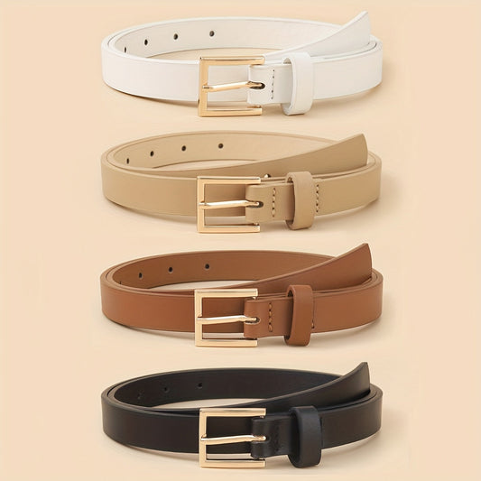 Square Pin Buckle Belt Solid Color Simple PU Belts