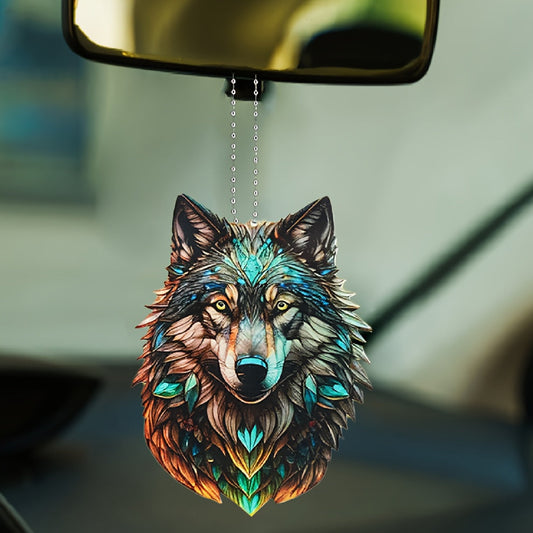 Stunning Wolf Acrylic Pendant - Versatile 2D Decor For Car Rearview Mirror