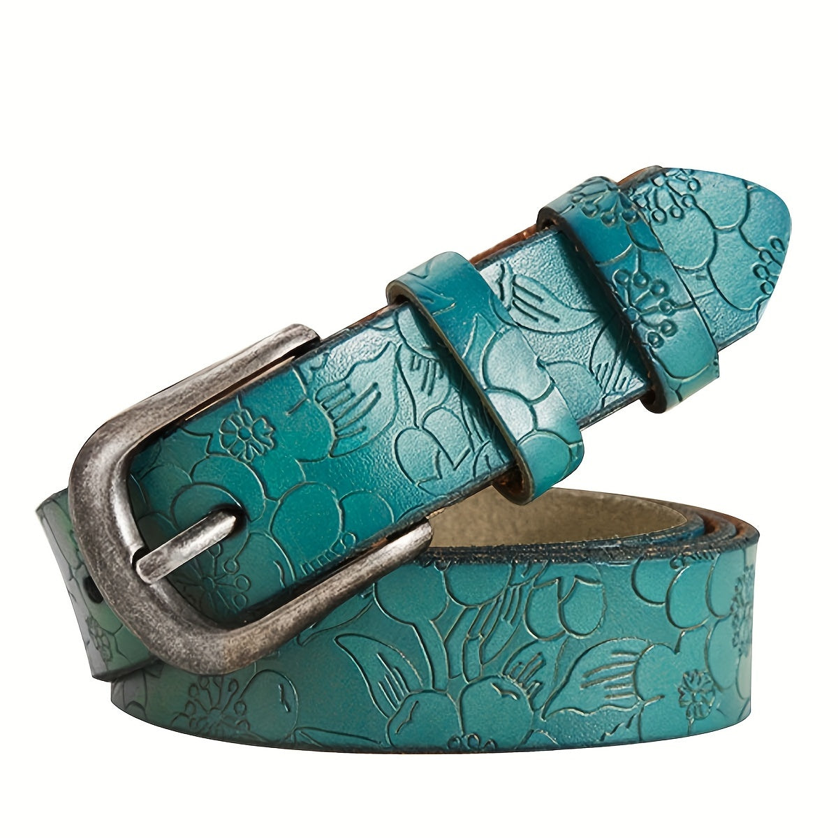 Vintage Pin Buckle Leather Belt For Women Classic Flower Embossed Belts Casual Jeans Pants Waistband