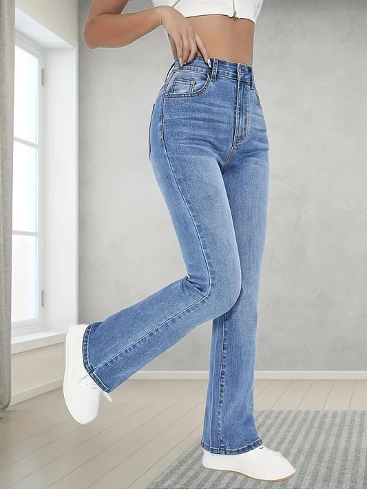 Whiskering High Rise Flare Leg Jeans