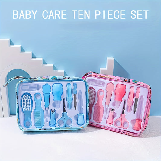 Complete Baby Care Kit: 10pcs Set with Ear-Picking Spoon, Nail Clippers, Comb Brush & Medicine Feeder