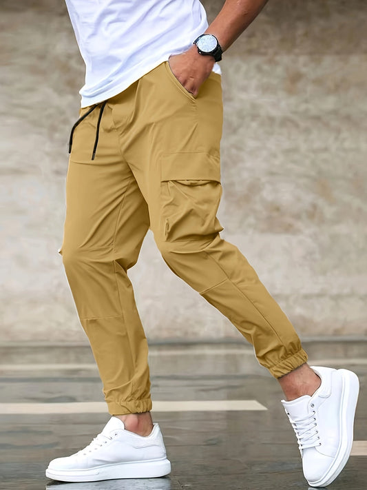 Solid Color Men's Multi Pocket Drawstring Cargo Pants