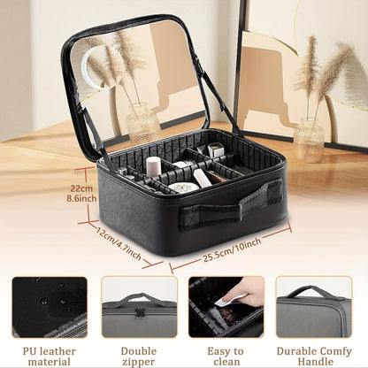 Travel Makeup Bag Make up Case with Mirror Cosmetic Makeup Box Organizer Vanity Case for Women Beauty Tools Accessories Case